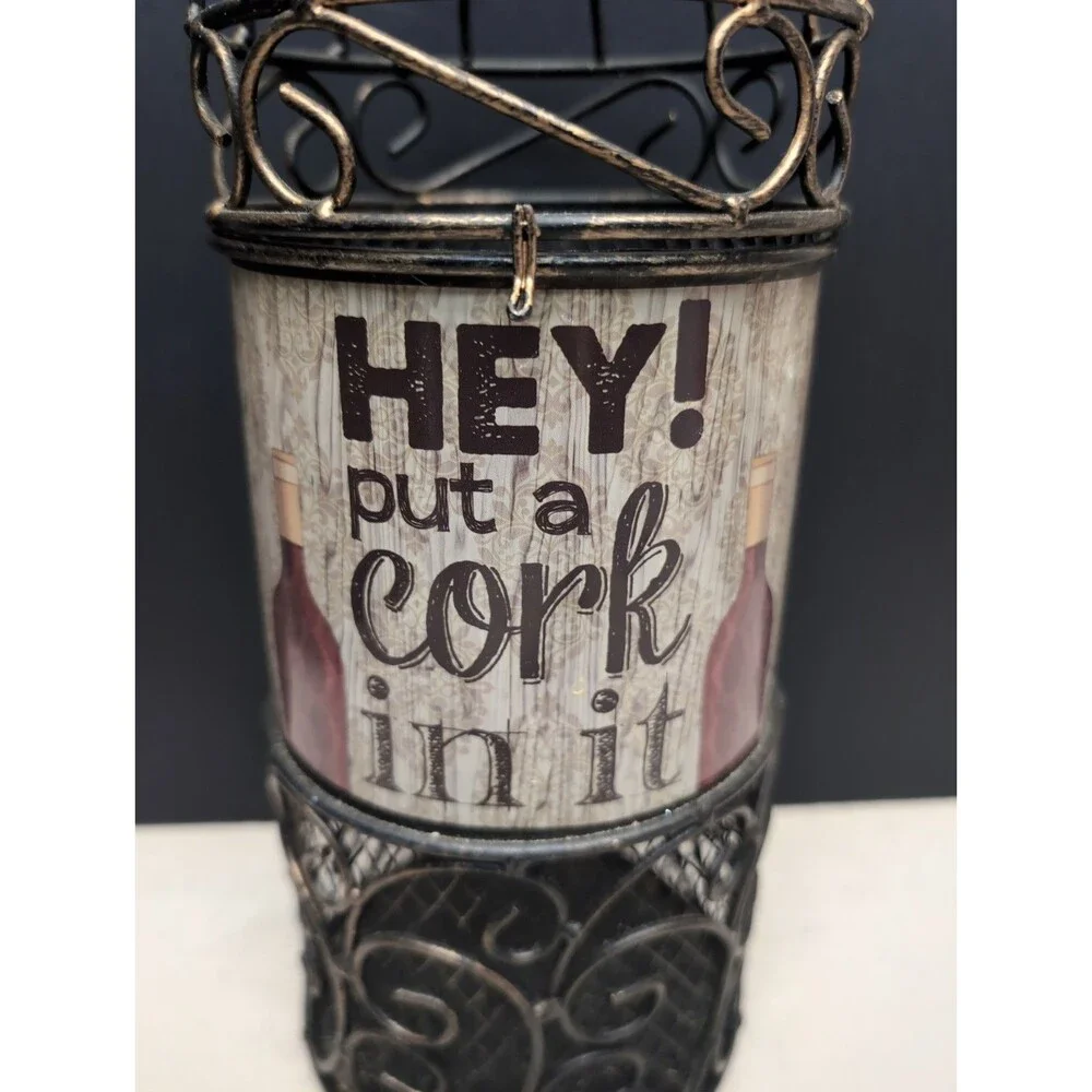 Wine Bottle Shaped Cork Holder Brown Metal Wire Bar Decor Display